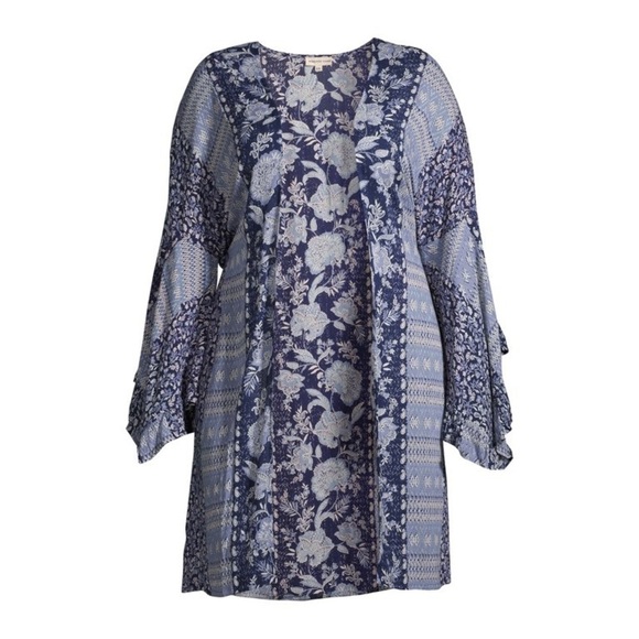 Angie Mix Print Bell Ruffle Sleeve Boho Kimono Size L - Picture 3 of 10